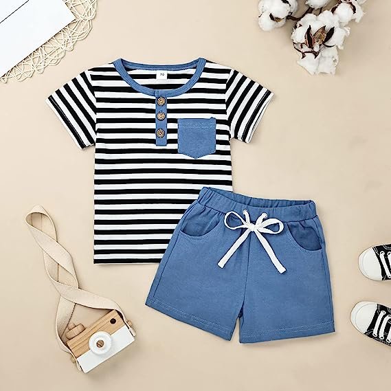 Boy Clothes Short Sleeve Striped Tops T-Shirt Casual Shorts Set 2PC Little Boy Clothing Summer Outfits5