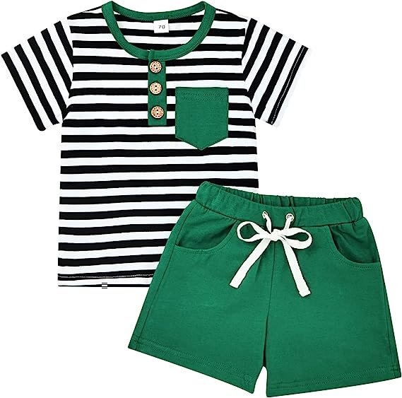 Boy Clothes Short Sleeve Striped Tops T-Shirt Casual Shorts Set 2PC Little Boy Clothing Summer Outfits5