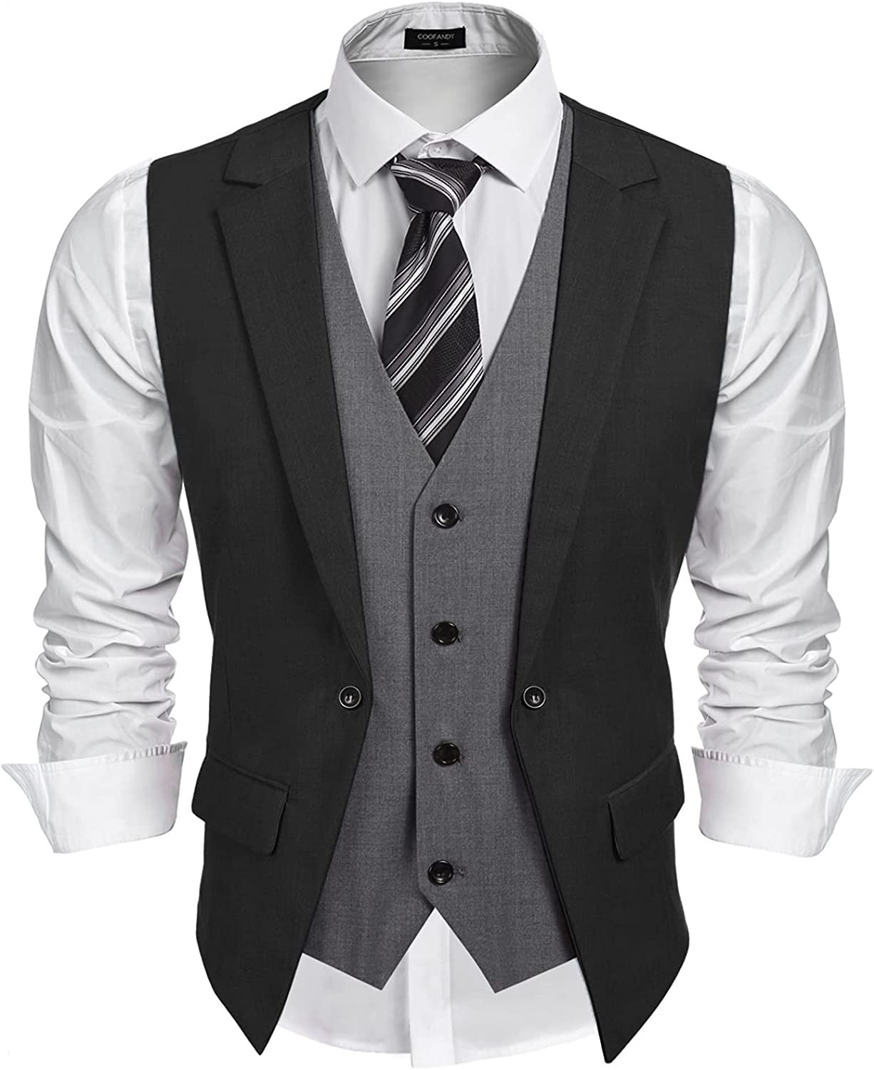 COOFANDY Men's Formal Fashion Vest Layered Waistcoat Business Dress Suit Vests for Wedding5