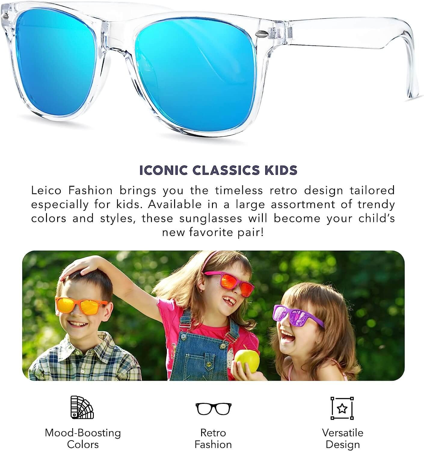 FASHION Kids Polarized Retro Sunglasses for Boys Girls Age 3-12 Shatterproof UV Protection Toddler Children Sun Glasses1