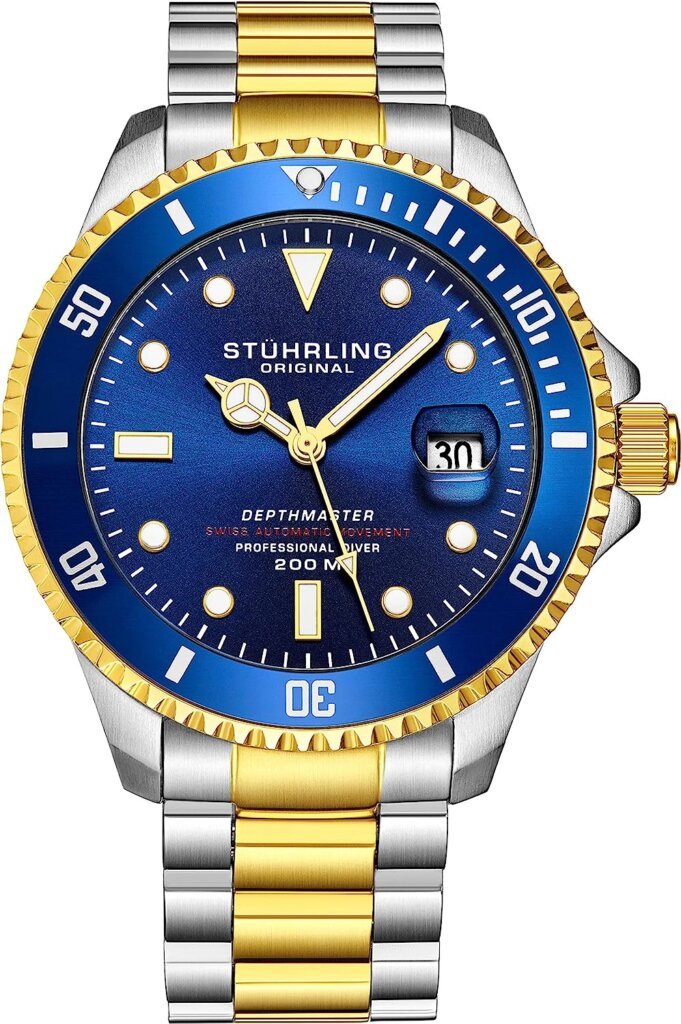 Stuhrling Original Mens Swiss Automatic Stainless Steel Professional DEPTHMASTER Dive Watch1