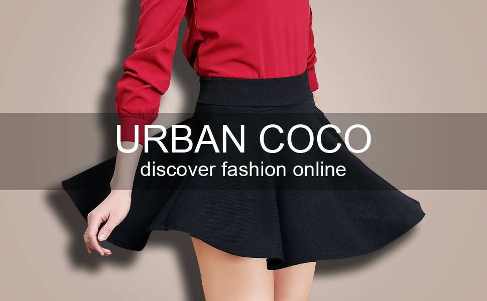 Urban CoCo Women's Basic Versatile Stretchy Flared Casual Mini Skater Skirt1